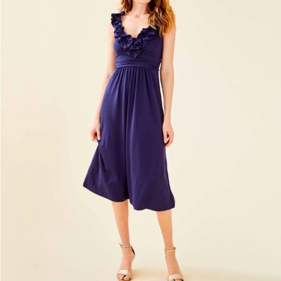 Lilly Pulitzer Dresses & Skirts - Lilly Pulitzer Leena Midi Dress Women's Small True Navy Blue Flutter